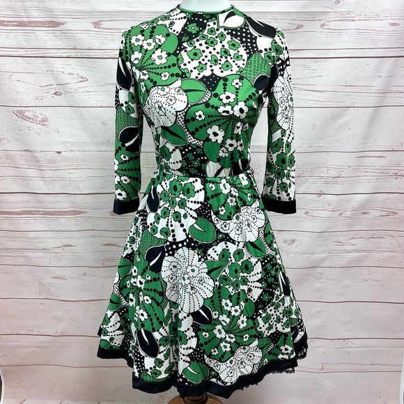 Vintage Dresses & Skirts - Vintage Dalton Kelly Green Abstract Mid Century Mod MCM Floral Scooter Dress